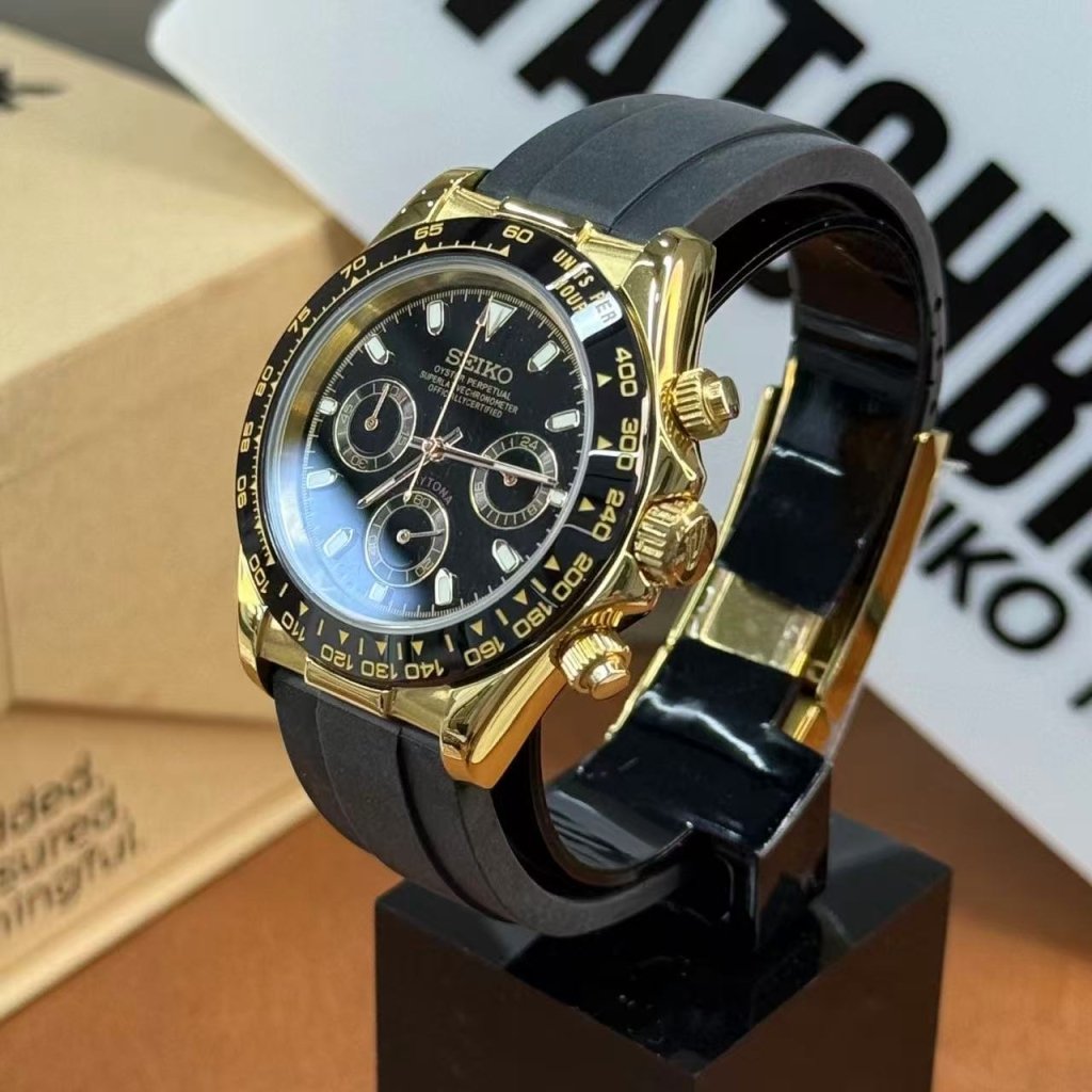 SEIKOTONA | Yellow Gold Black Rubber VK63 Chrono - WATCHBRICK