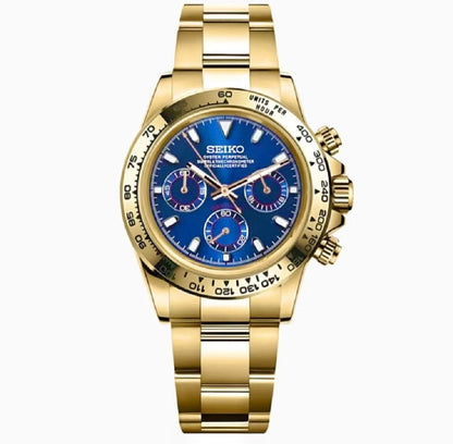 SEIKOTONA | Yellow Gold Blue Chrono VK63 - WATCHBRICK