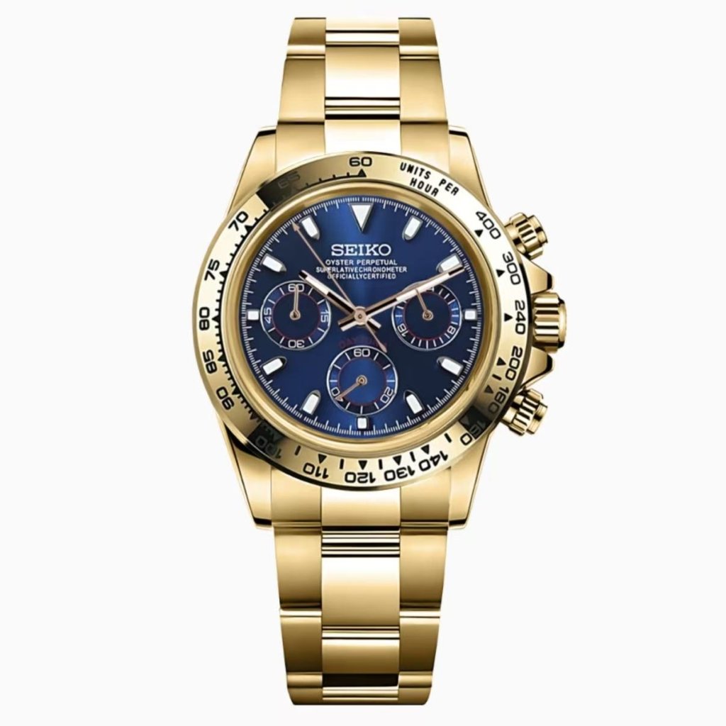 SEIKOTONA | Yellow Gold Blue Chrono VK63 - WATCHBRICK