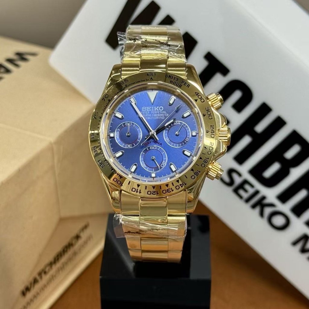 SEIKOTONA | Yellow Gold Blue Chrono VK63 - WATCHBRICK