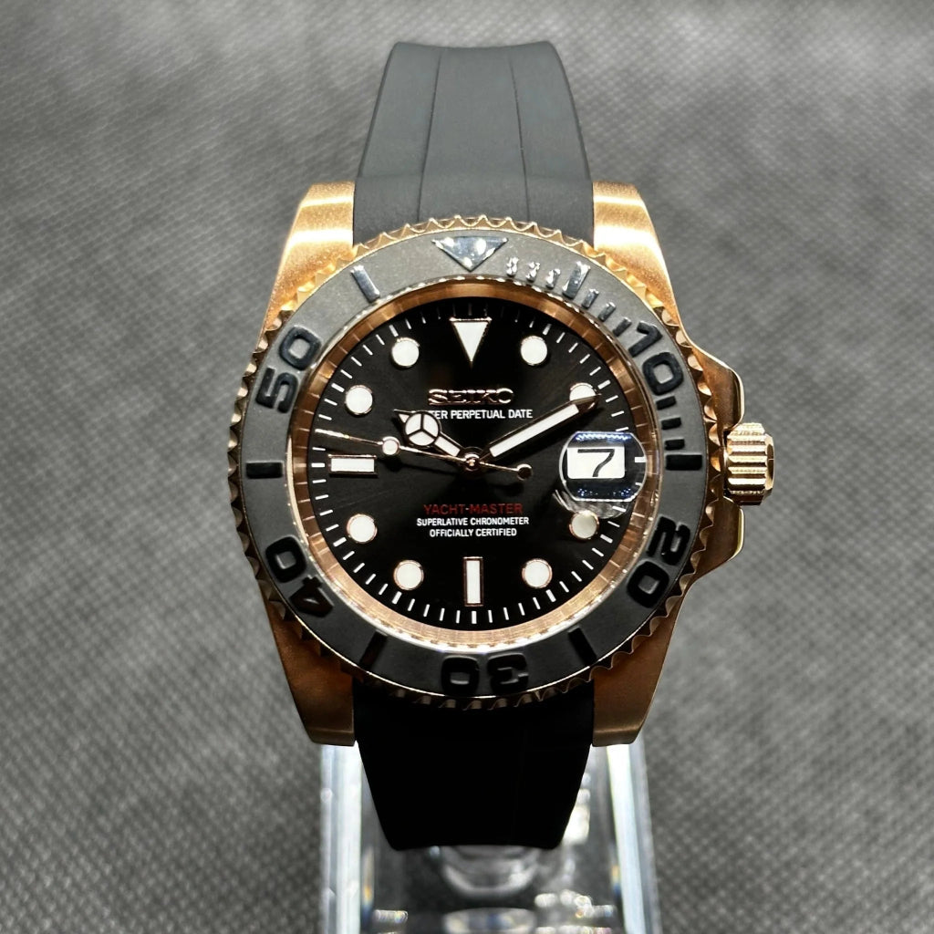 SEIKOYACHT | Rose Gold & Black Rubber - WATCHBRICK