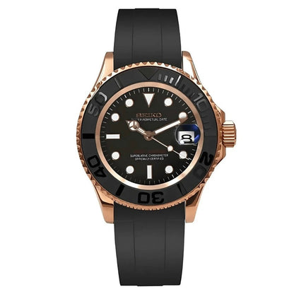SEIKOYACHT | Rose Gold & Black Rubber - WATCHBRICK