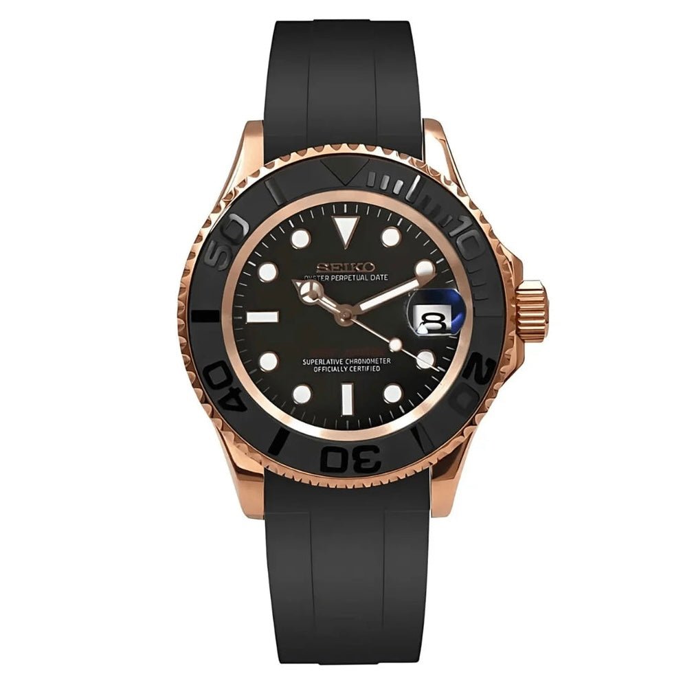 SEIKOYACHT | Rose Gold & Black Rubber - WATCHBRICK