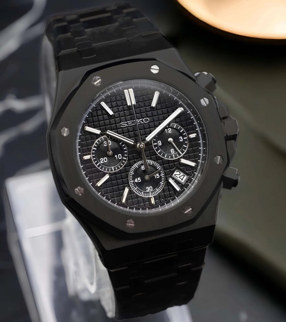 Stealth Oak Chronograph – VK63 All - Black Seiko Mod - WATCHBRICK