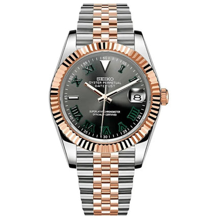 Two - Tone Wimbledon – NH35 Seiko Mod with Green Roman Dial - WATCHBRICK