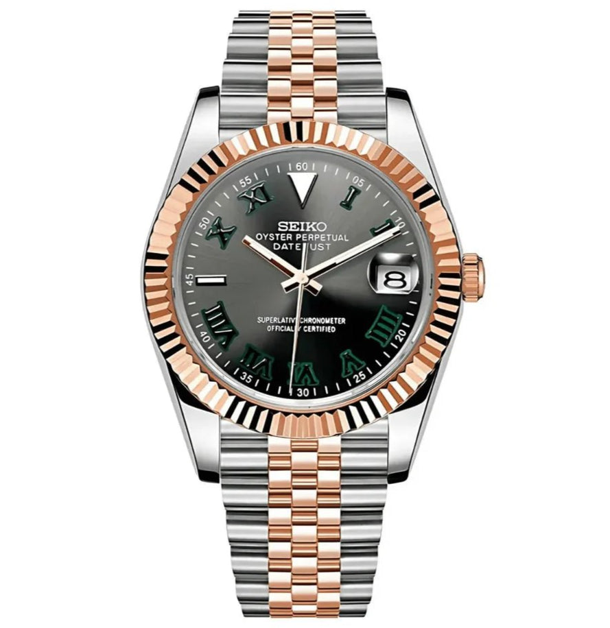 Two - Tone Wimbledon – NH35 Seiko Mod with Green Roman Dial - WATCHBRICK