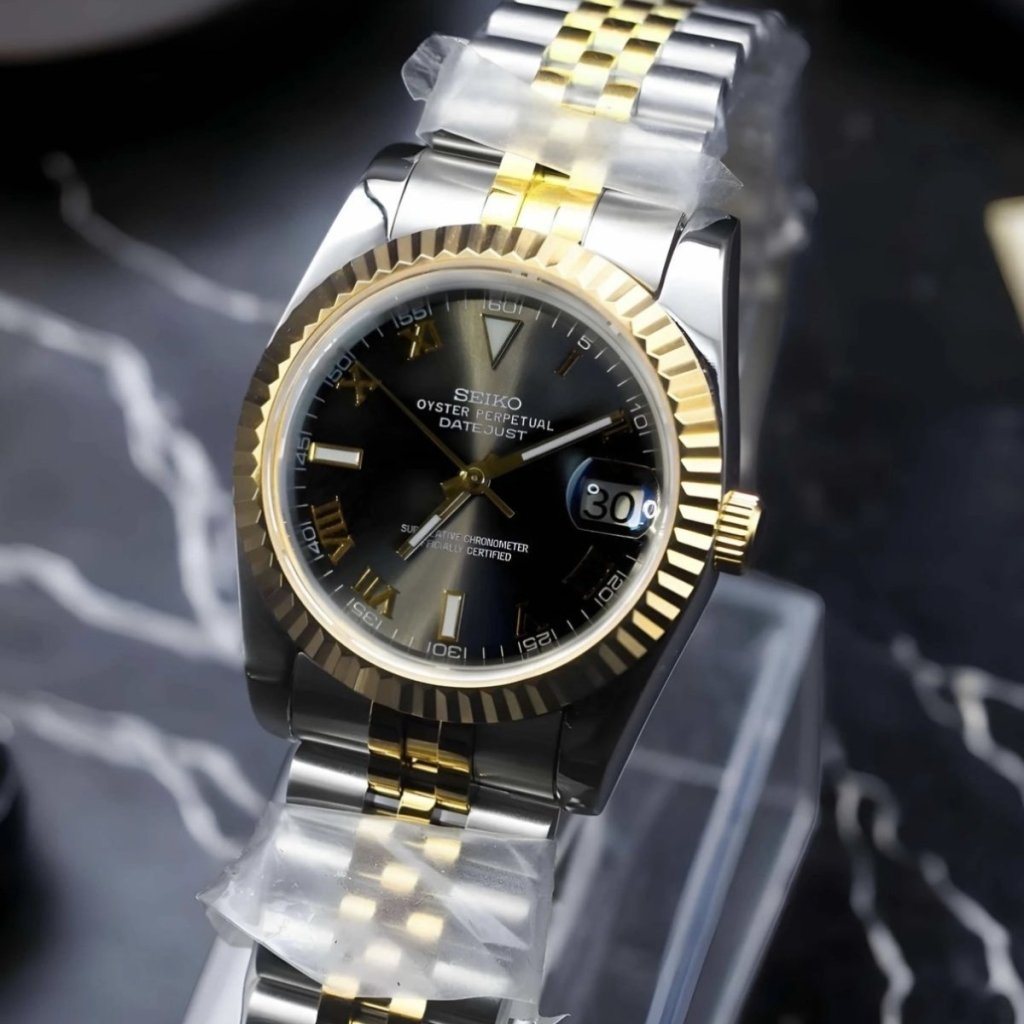 Two - Tone Wimbledon – NH35 Seiko Mod with Green Roman Dial - WATCHBRICK