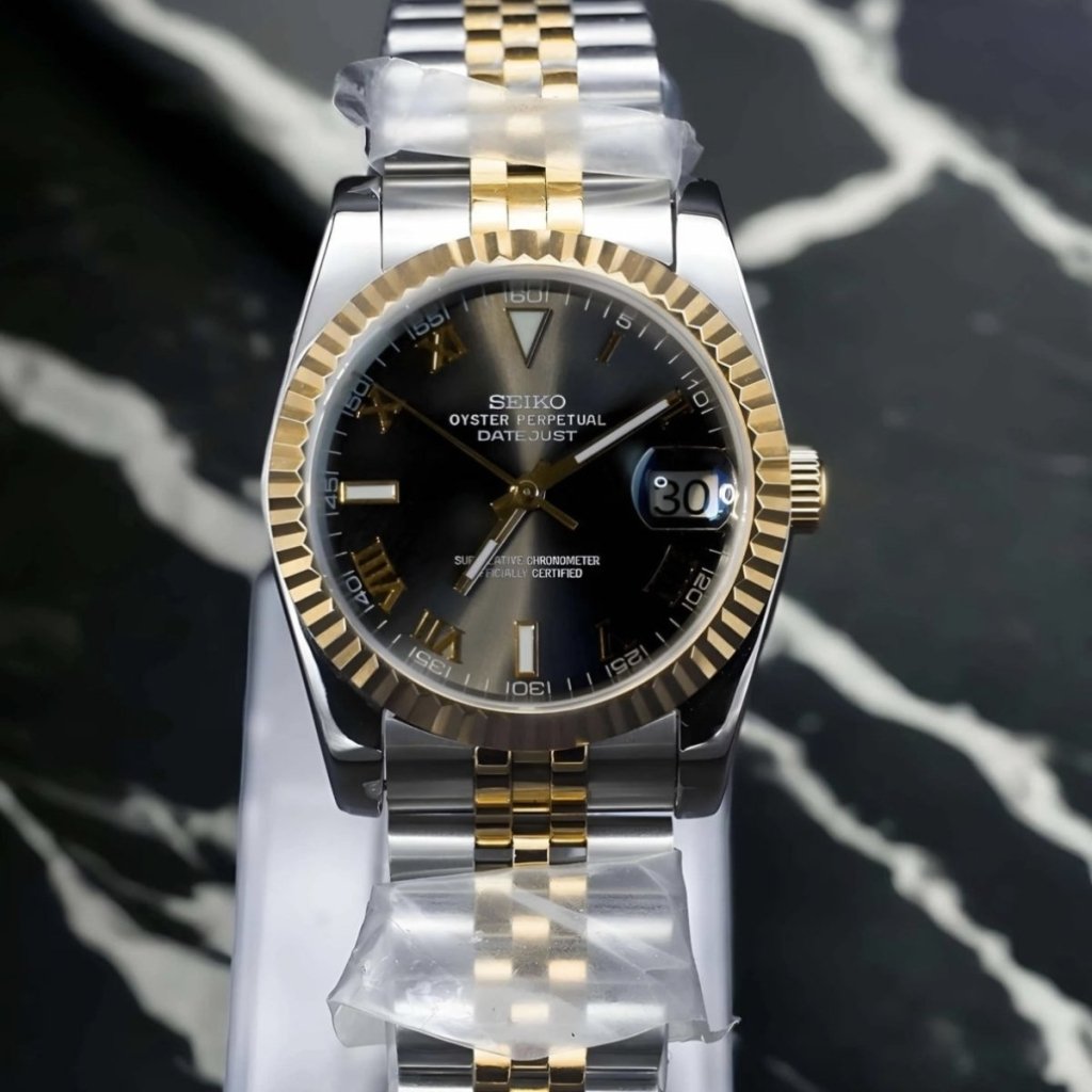Two - Tone Wimbledon – NH35 Seiko Mod with Green Roman Dial - WATCHBRICK
