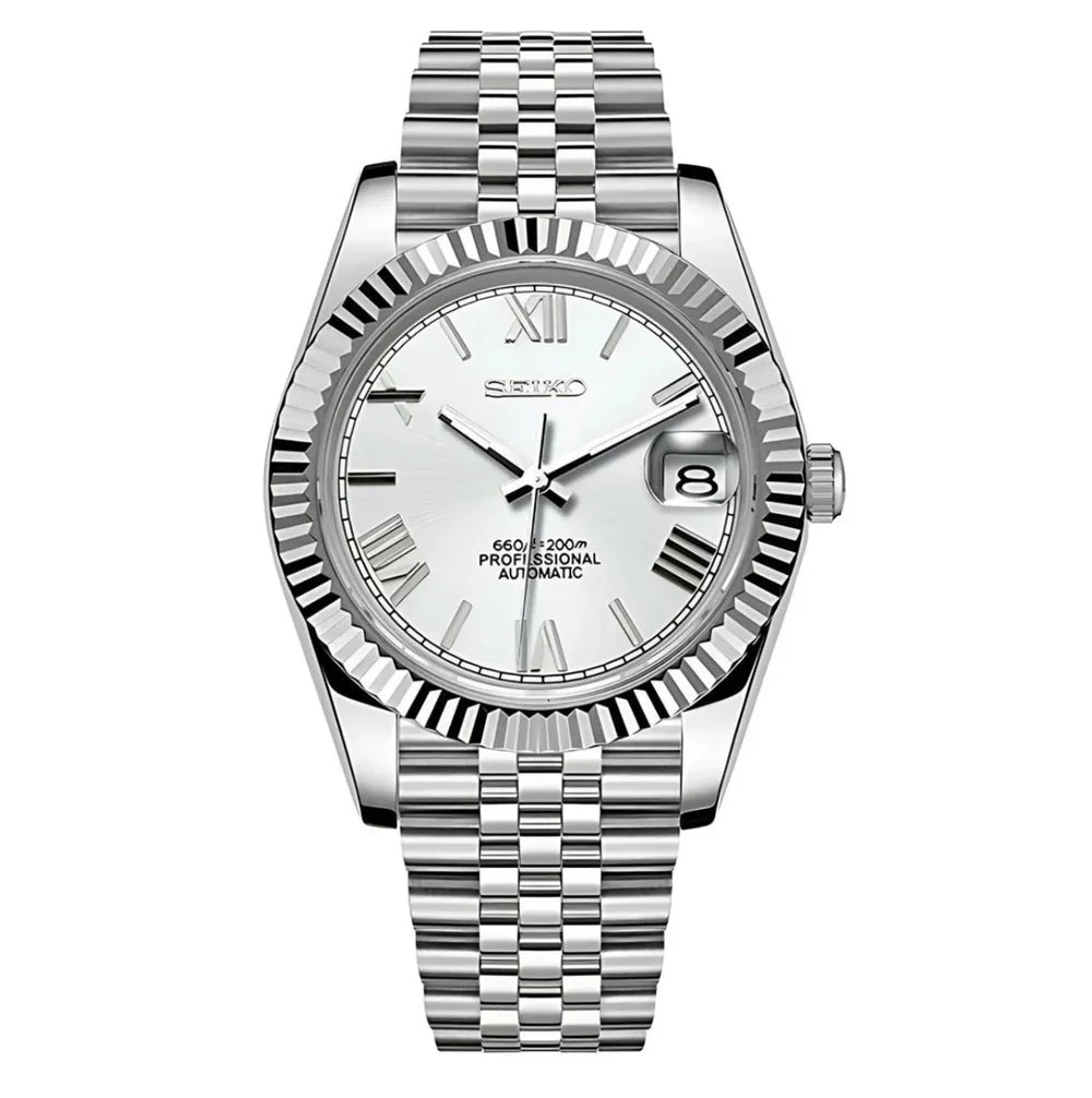 White Roman – NH35 Seiko Mod with Silver Case - WATCHBRICK