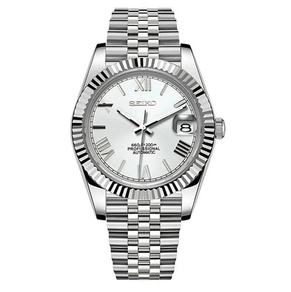 White Roman – NH35 Seiko Mod with Silver Case - WATCHBRICK